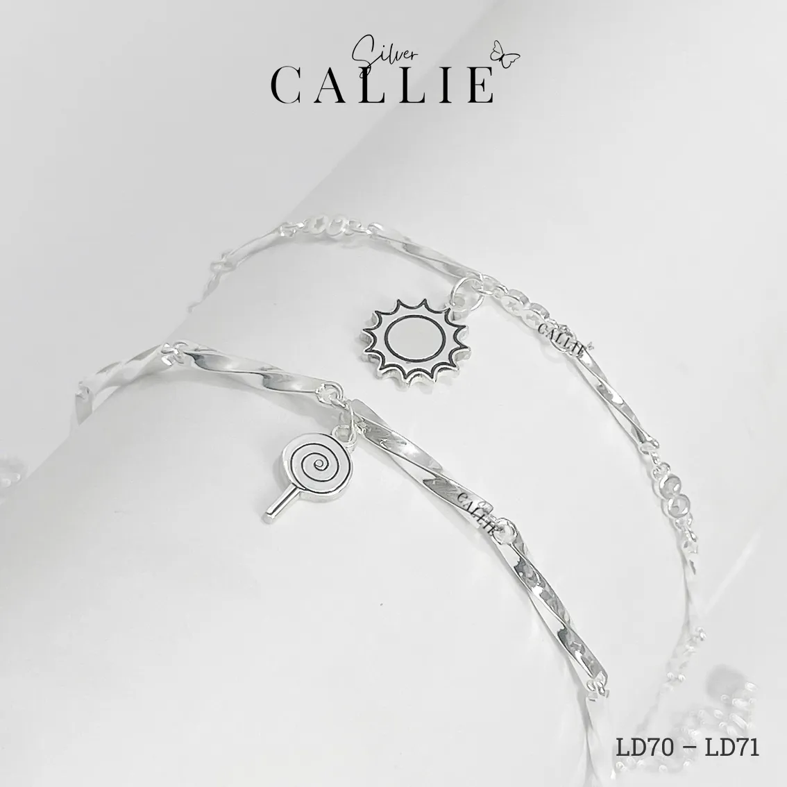 LD70 - LD71: Lắc đôi bạc Callie Silver thanh xoắn và trăng sao - Hình ảnh 7