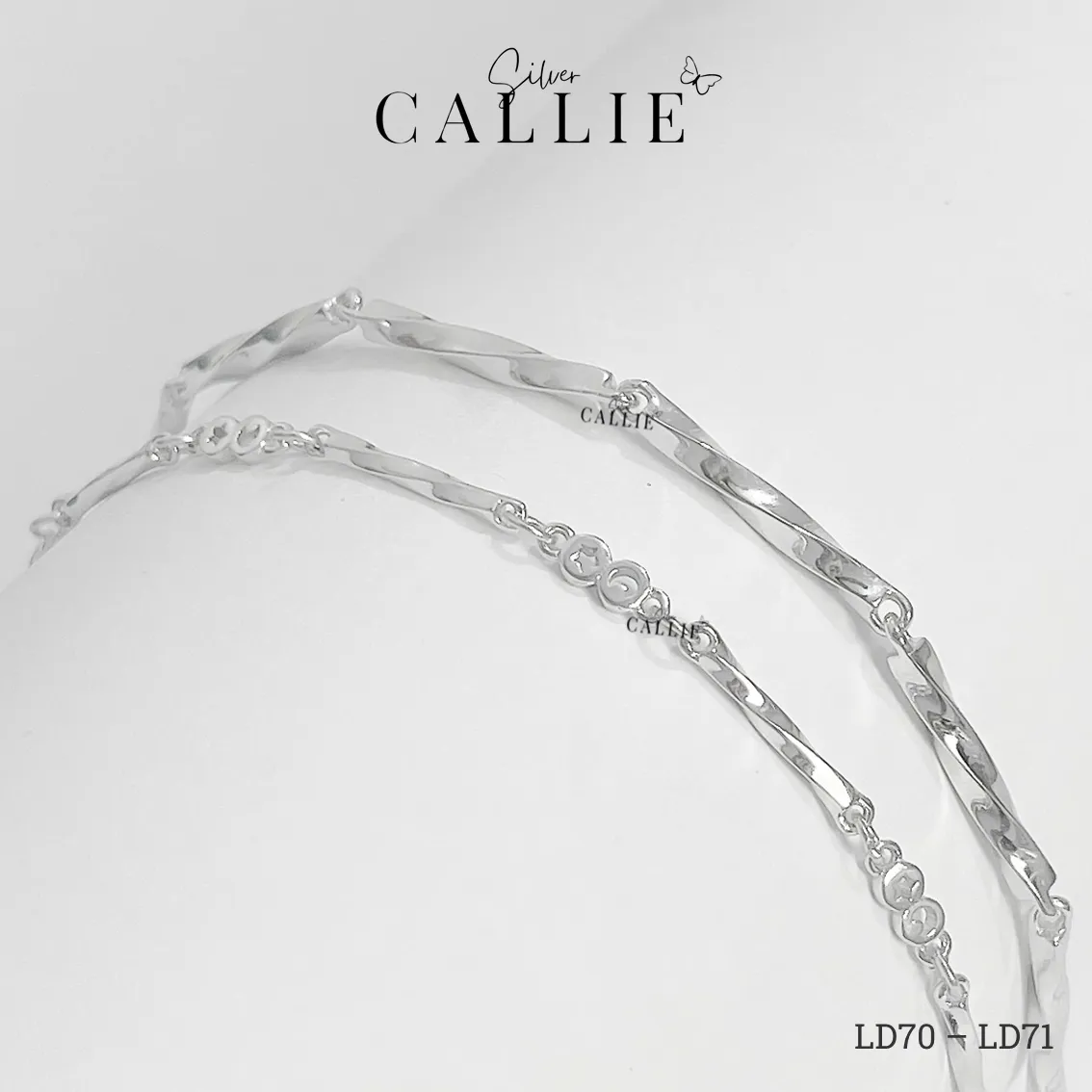 LD70 - LD71: Lắc đôi bạc Callie Silver thanh xoắn và trăng sao