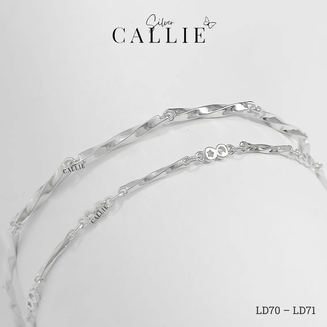 LD70 - LD71: Lắc đôi bạc Callie Silver thanh xoắn và trăng sao - Hình ảnh 3