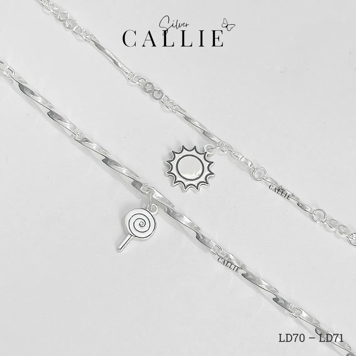 LD70 - LD71: Lắc đôi bạc Callie Silver thanh xoắn và trăng sao - Hình ảnh 6