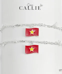 LT279 - Lắc Tay Bạc Callie Silver cờ Việt Nam kèm charm bướm
