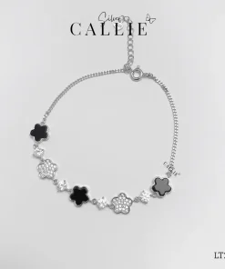 LT280 - Lắc Tay Bạc Callie Silver Xi Kim Hoa Đính Đá và Hoa Đen