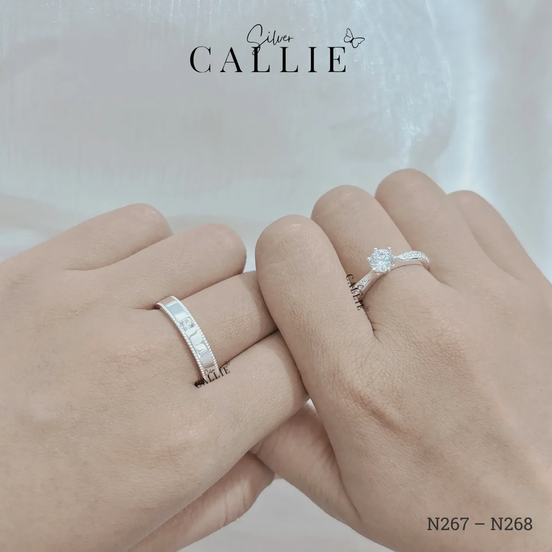 N267 - N268: Nhẫn bạc đôi thiết kế Callie Silver đính đá - Hình ảnh 2
