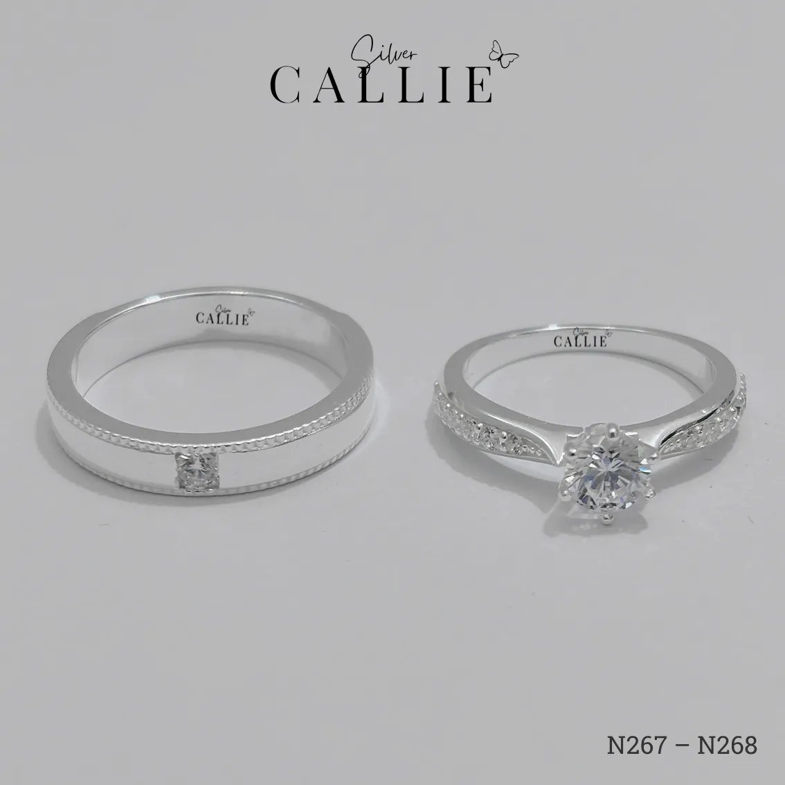 N267 - N268: Nhẫn bạc đôi thiết kế Callie Silver đính đá - Hình ảnh 3