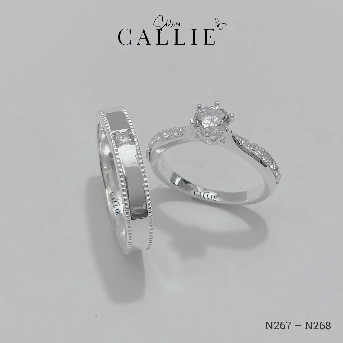N267 - N268: Nhẫn bạc đôi thiết kế Callie Silver đính đá - Hình ảnh 4