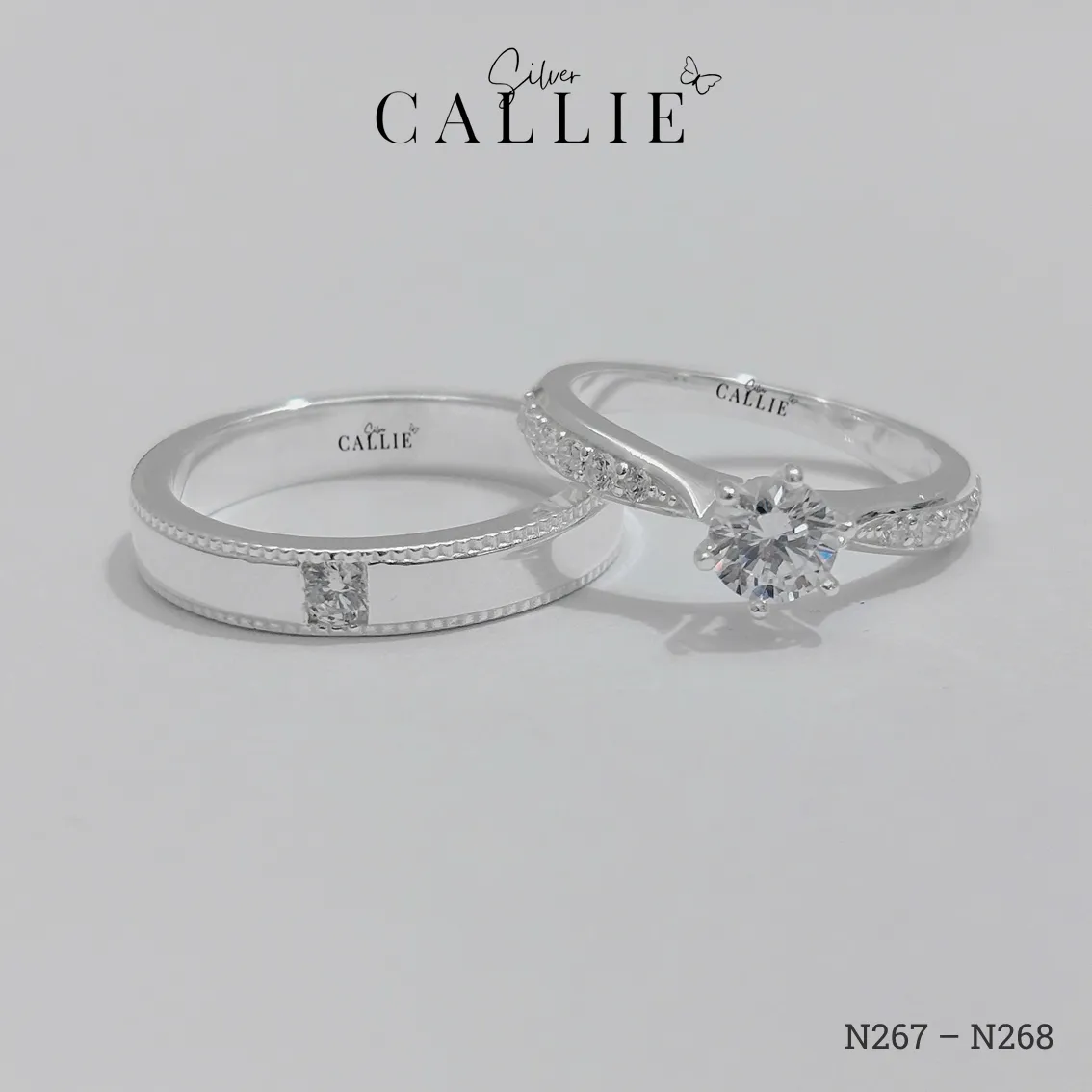 N267 - N268: Nhẫn bạc đôi thiết kế Callie Silver đính đá