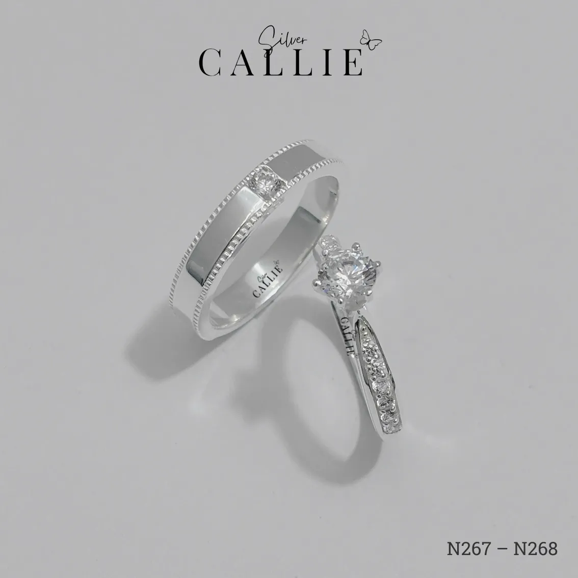 N267 - N268: Nhẫn bạc đôi thiết kế Callie Silver đính đá - Hình ảnh 6