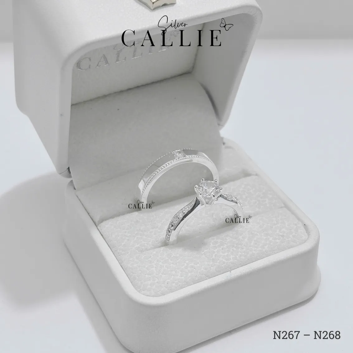 N267 - N268: Nhẫn bạc đôi thiết kế Callie Silver đính đá - Hình ảnh 7