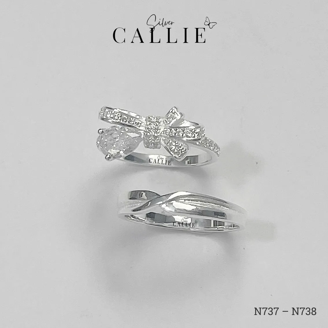 N737 - N738: Nhẫn Bạc Đôi Thiết Kế Callie Silver Nơ Đính Đá - Image 7