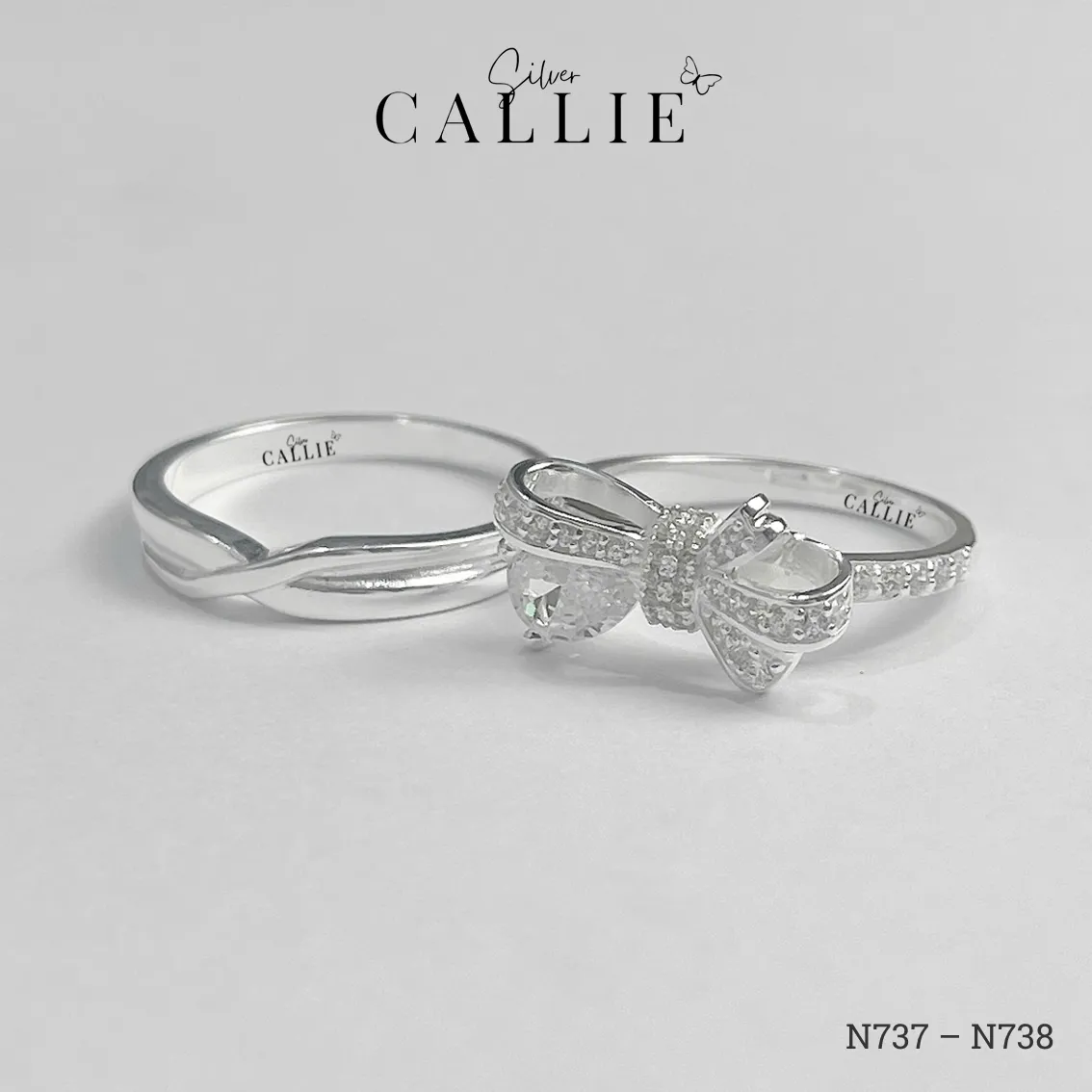 N737 - N738: Nhẫn Bạc Đôi Thiết Kế Callie Silver Nơ Đính Đá - Image 5