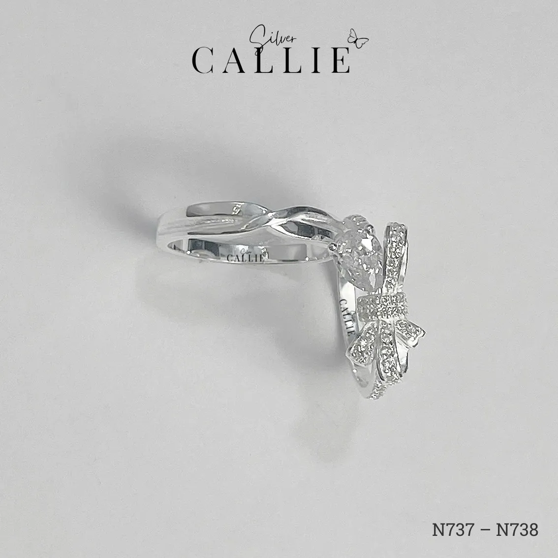 N737 - N738: Nhẫn Bạc Đôi Thiết Kế Callie Silver Nơ Đính Đá - Image 3