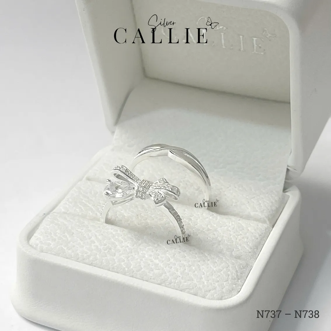 N737 - N738: Nhẫn Bạc Đôi Thiết Kế Callie Silver Nơ Đính Đá - Image 8