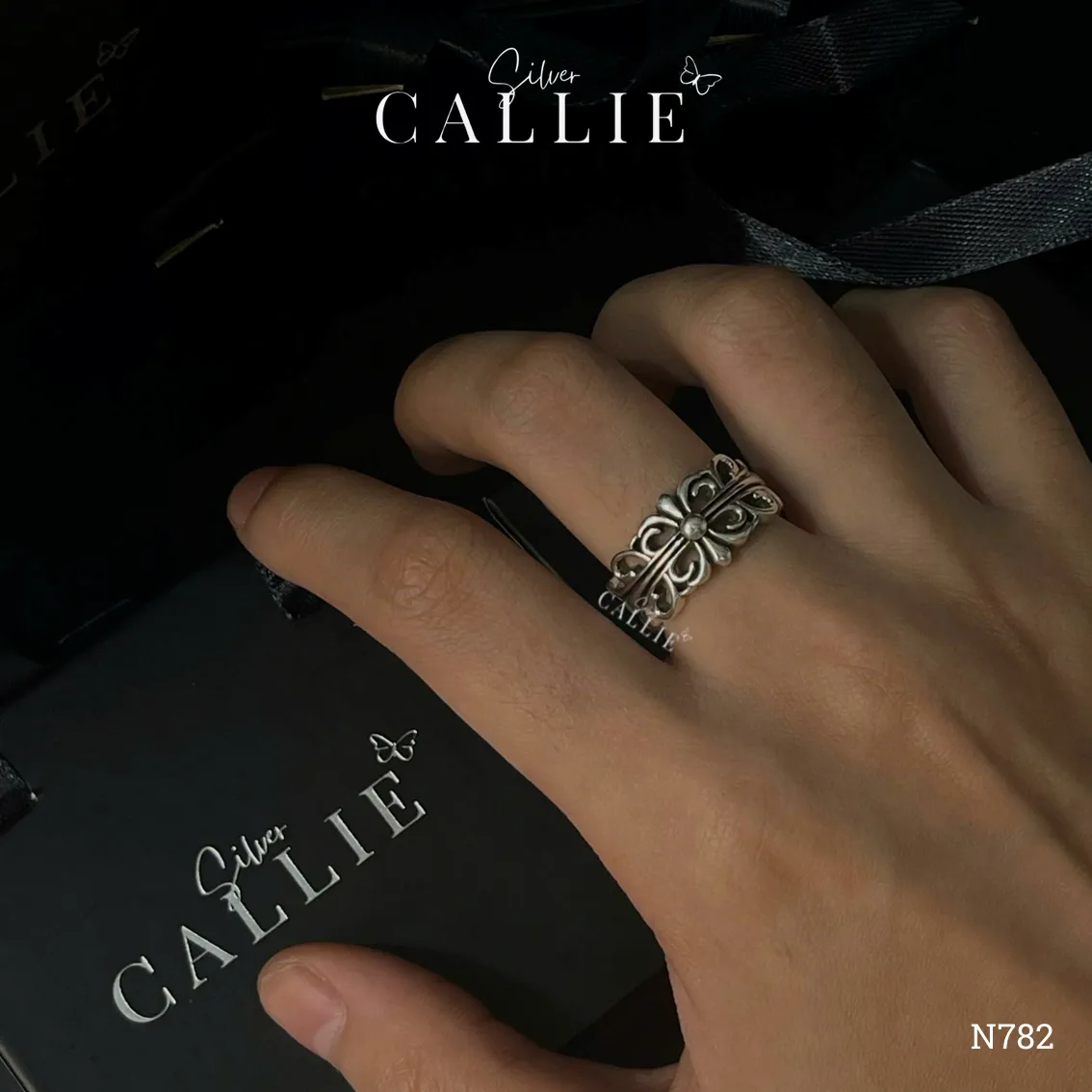 N782 - Nhẫn bạc Callie Silver nam hoạ tiết - Hình ảnh 2