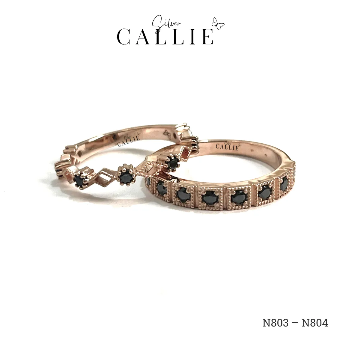 N803 - N804: Nhẫn đôi thiết kế Callie Silver xi vàng hồng - Hình ảnh 3