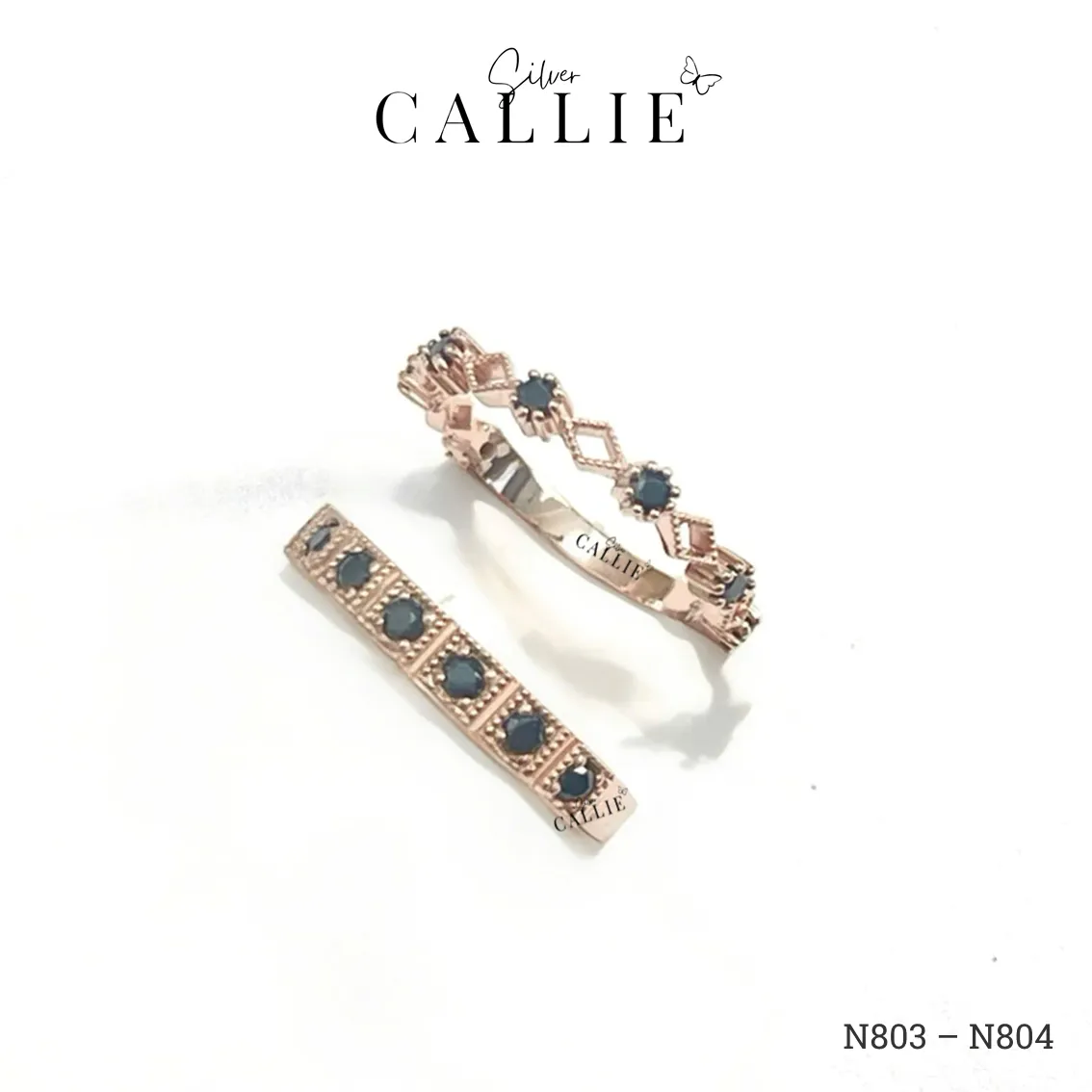 N803 - N804: Nhẫn đôi thiết kế Callie Silver xi vàng hồng - Hình ảnh 4