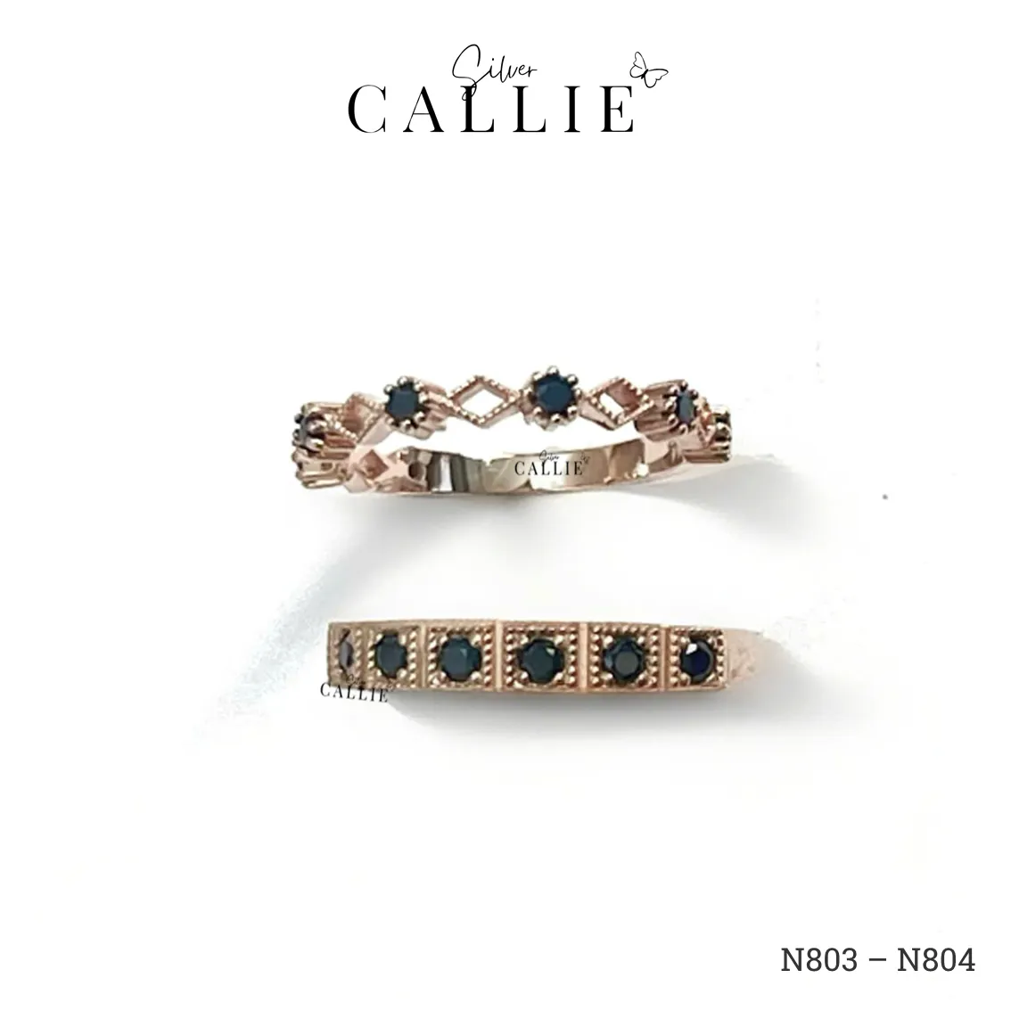 N803 - N804: Nhẫn đôi thiết kế Callie Silver xi vàng hồng - Hình ảnh 2