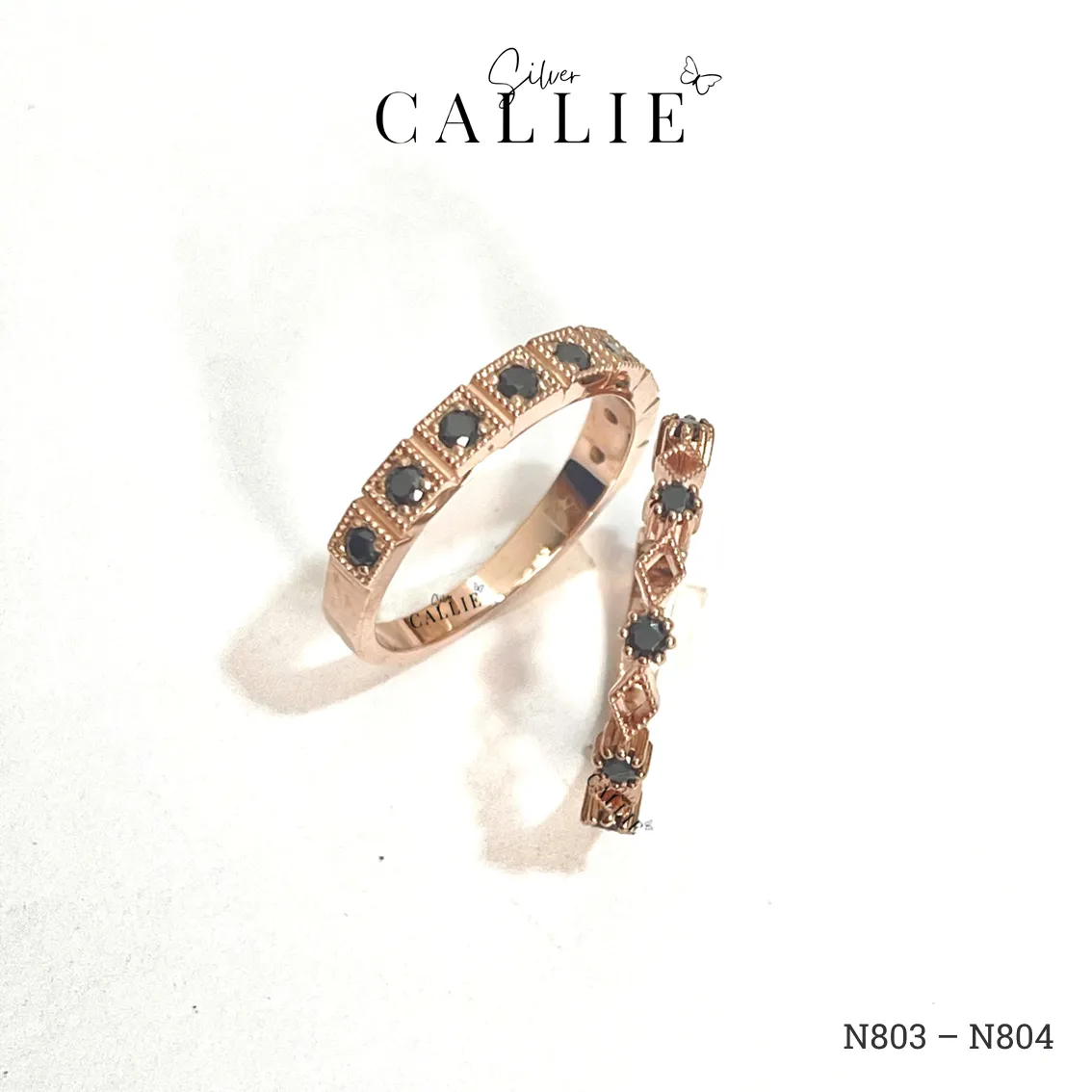 N803 - N804: Nhẫn đôi thiết kế Callie Silver xi vàng hồng - Hình ảnh 5