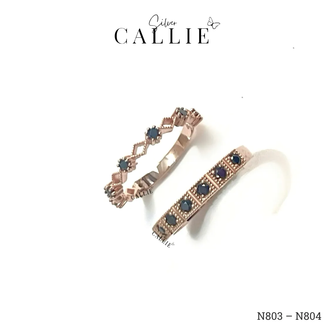 N803 - N804: Nhẫn đôi thiết kế Callie Silver xi vàng hồng - Hình ảnh 6
