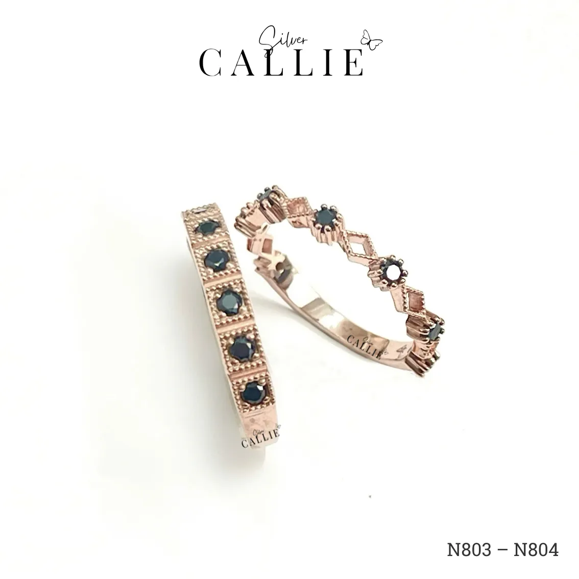 N803 - N804: Nhẫn đôi thiết kế Callie Silver xi vàng hồng - Hình ảnh 8