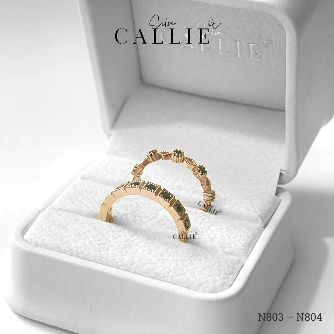 N803 - N804: Nhẫn đôi thiết kế Callie Silver xi vàng hồng - Hình ảnh 9