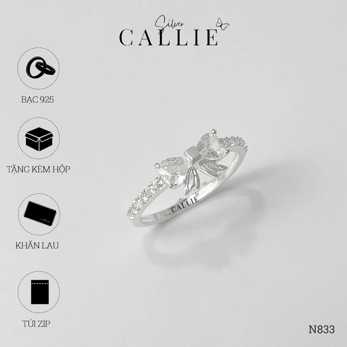 N833 - Nhẫn bạc Callie Silver nơ đính đá - Image 9