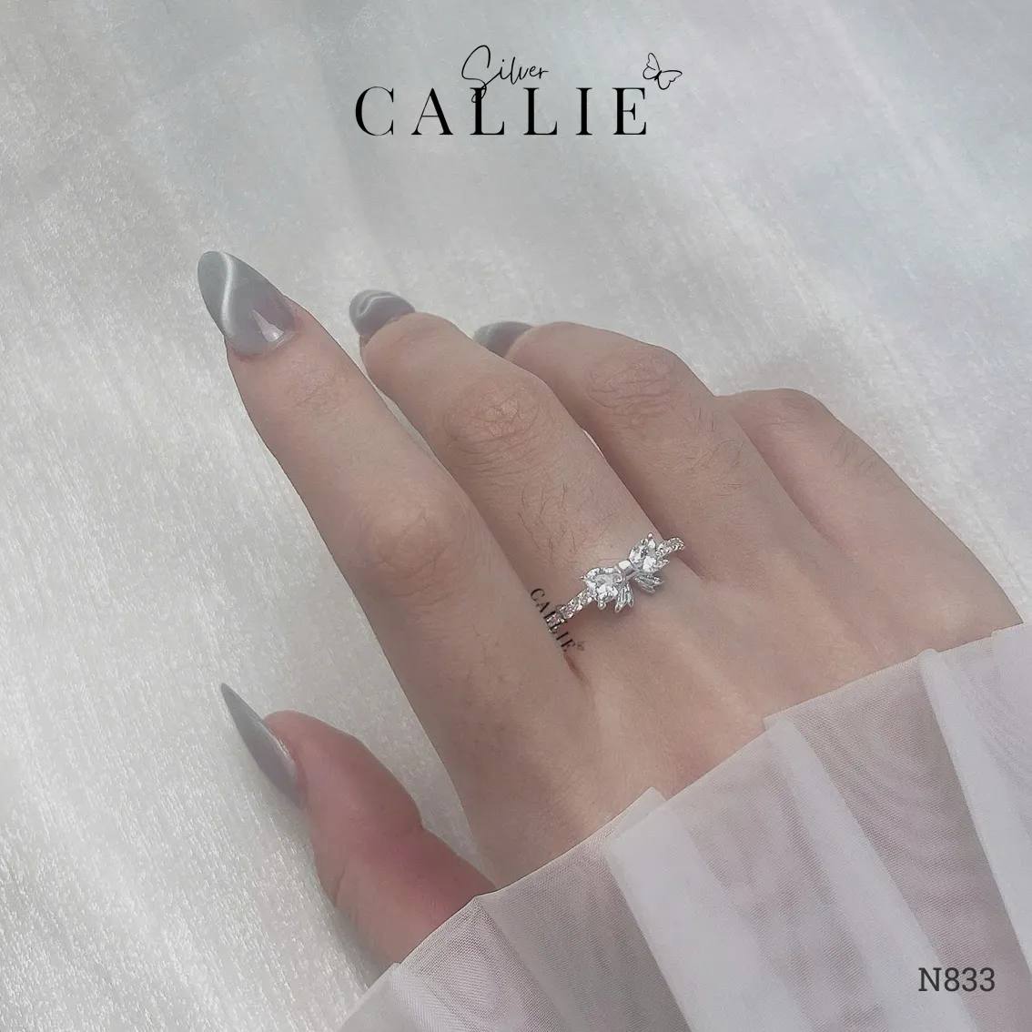 N833 - Nhẫn bạc Callie Silver nơ đính đá - Image 2
