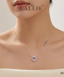 Alternative view of DC350 - Dây chuyền bạc Callie Silver trái tim nơ đính đá Amethyst