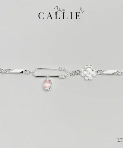 Alternative view of LT283 - Lắc tay thiết kế Callie Silver Safety Pin và đá Pink Quartz
