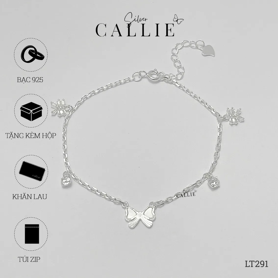 LT291 - Lắc tay bạc Callie Silver nơ xà cừ - Image 10