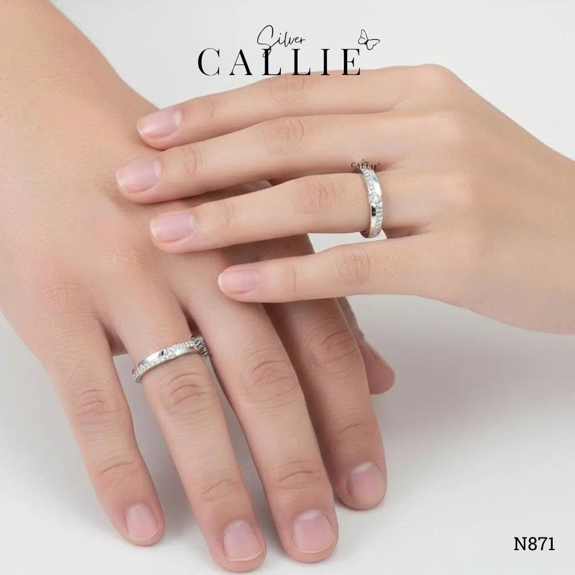 N871 - Nhẫn bạc thiết kế Callie Silver đính đá nửa đai - Image 2