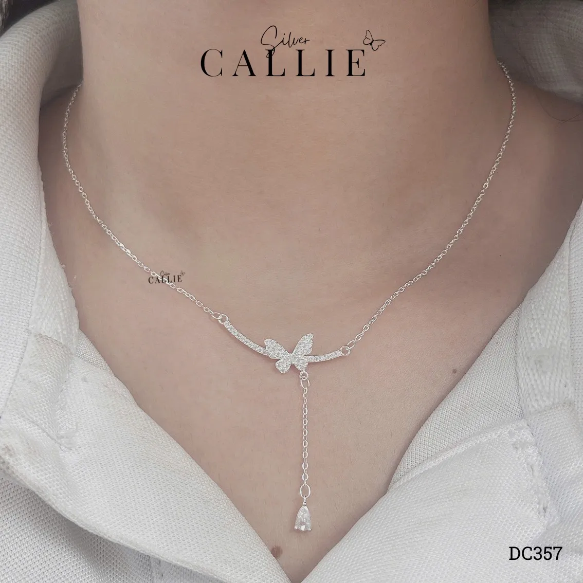 DC357 - Dây chuyền bạc Callie Silver mặt bướm treo đá - Image 2