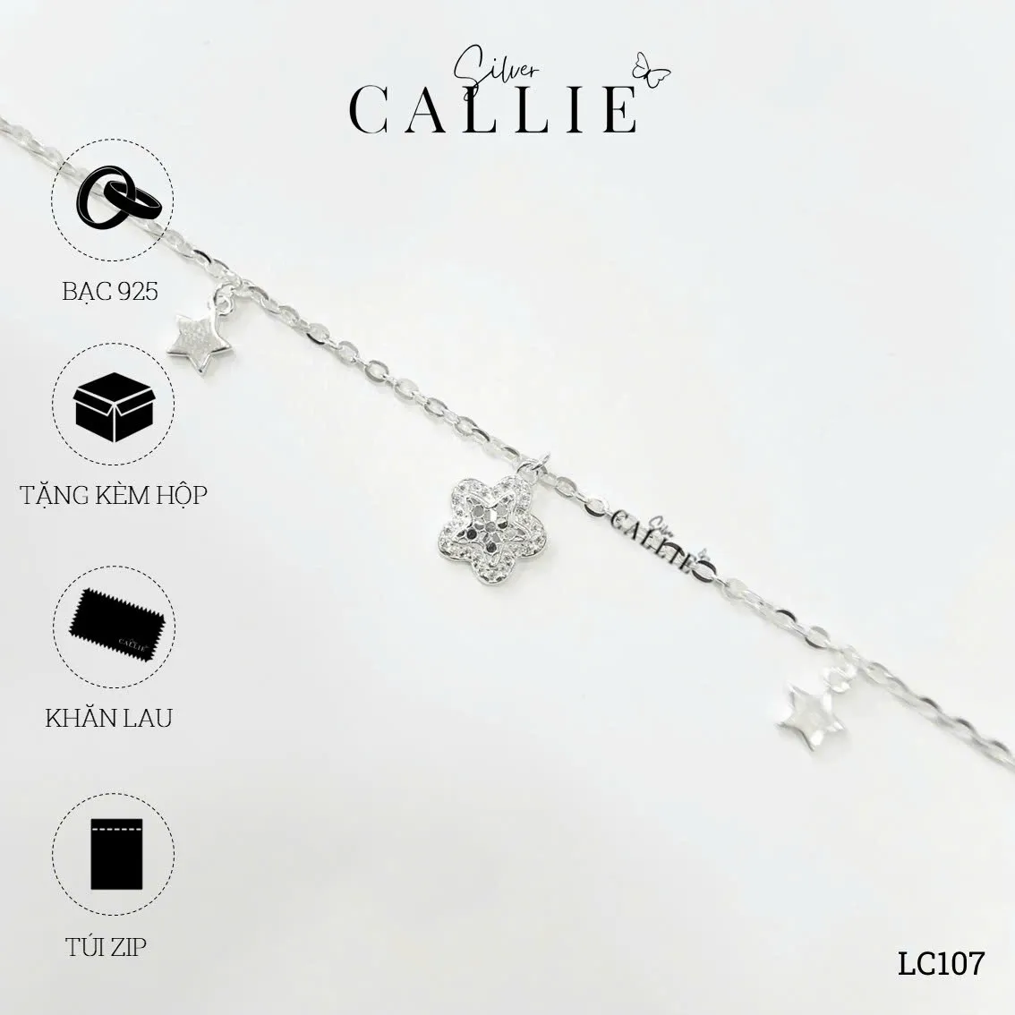 LC107 - Lắc chân bạc Callie Silver ngôi sao - Image 11