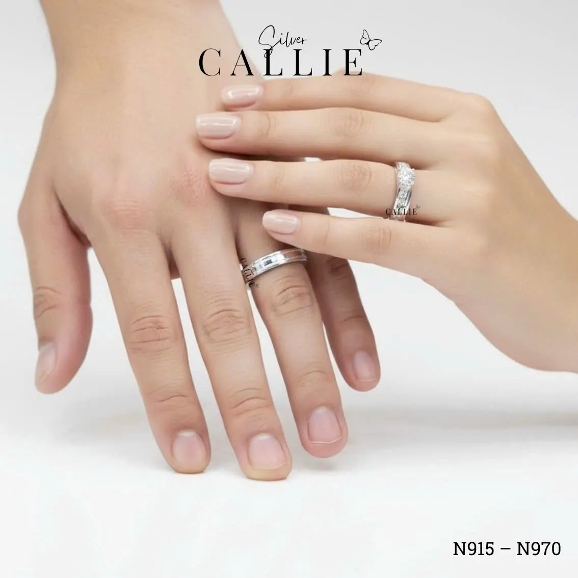N915 - N970: Nhẫn Bạc Thiết Kế Callie Silver Viền Bi Và Đính Đá - Hình ảnh 2