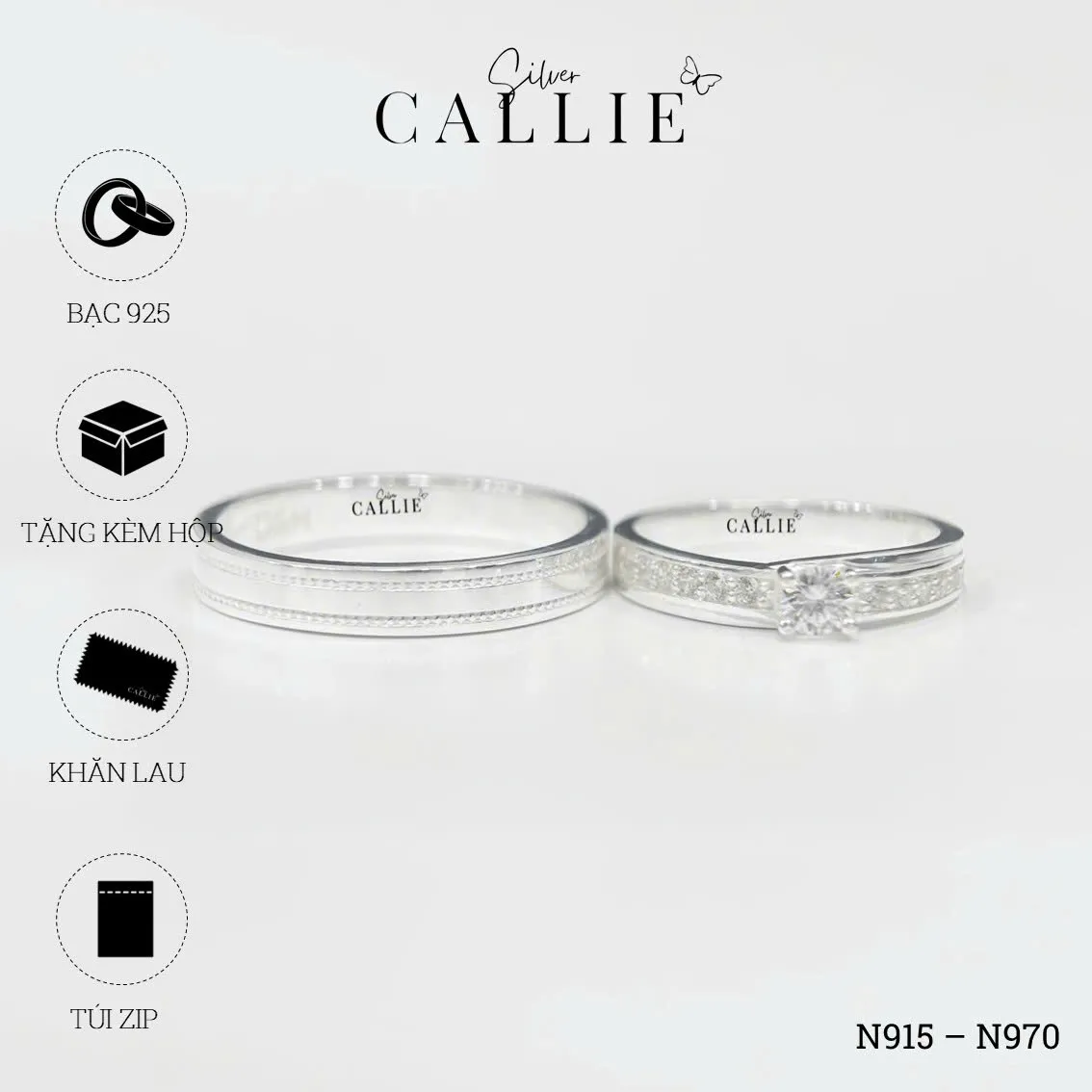 N915 - N970: Nhẫn Bạc Thiết Kế Callie Silver Viền Bi Và Đính Đá - Hình ảnh 10