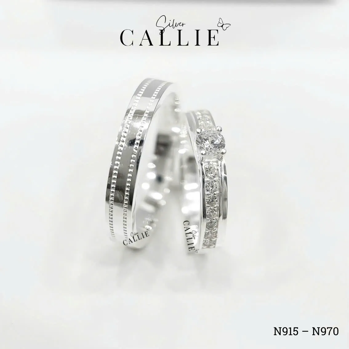 N915 - N970: Nhẫn Bạc Thiết Kế Callie Silver Viền Bi Và Đính Đá - Hình ảnh 3