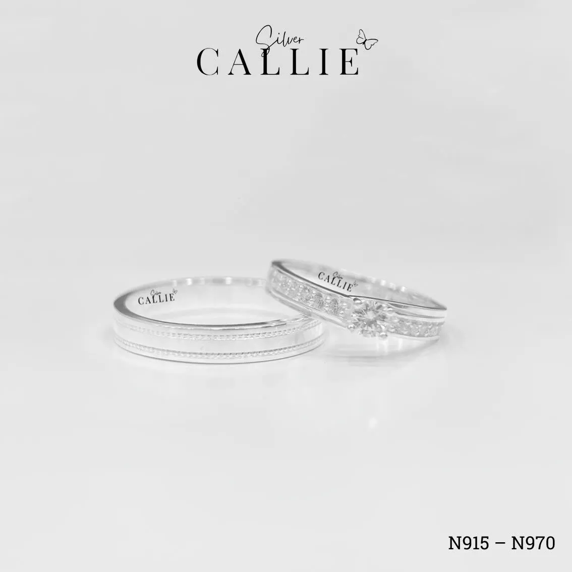 N915 - N970: Nhẫn Bạc Thiết Kế Callie Silver Viền Bi Và Đính Đá