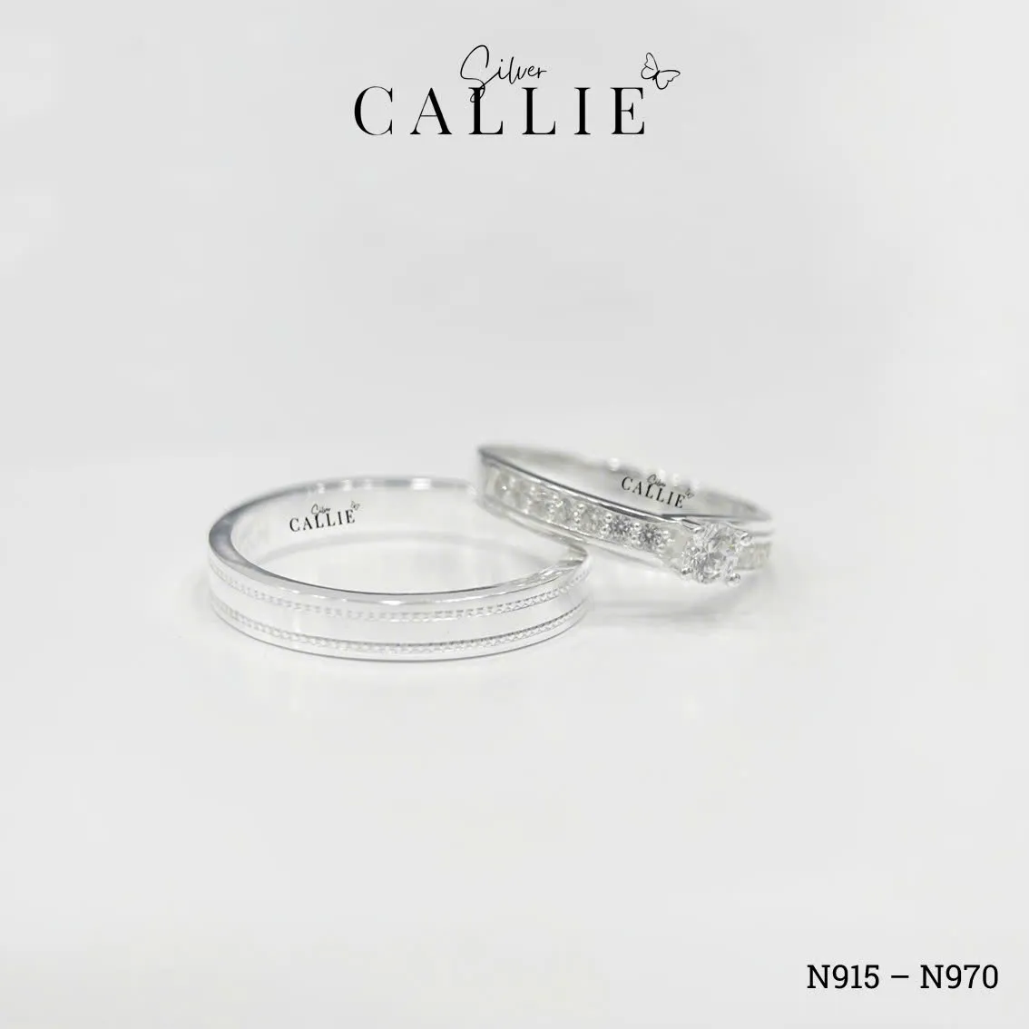 N915 - N970: Nhẫn Bạc Thiết Kế Callie Silver Viền Bi Và Đính Đá - Hình ảnh 4