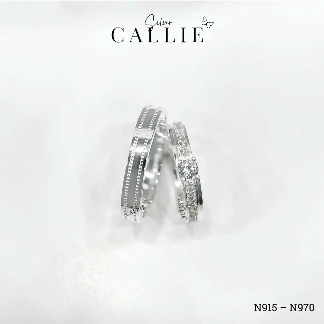 N915 - N970: Nhẫn Bạc Thiết Kế Callie Silver Viền Bi Và Đính Đá - Hình ảnh 5