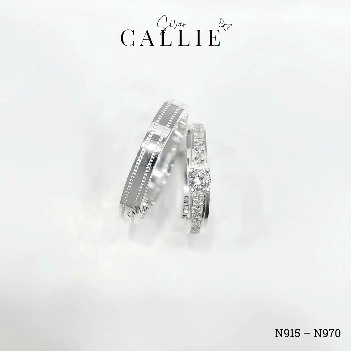 N915 - N970: Nhẫn Bạc Thiết Kế Callie Silver Viền Bi Và Đính Đá - Hình ảnh 6