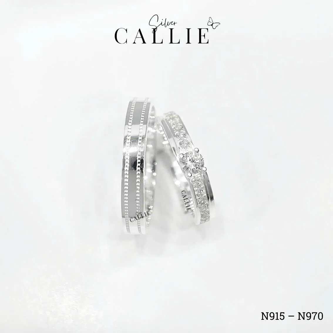 N915 - N970: Nhẫn Bạc Thiết Kế Callie Silver Viền Bi Và Đính Đá - Hình ảnh 7