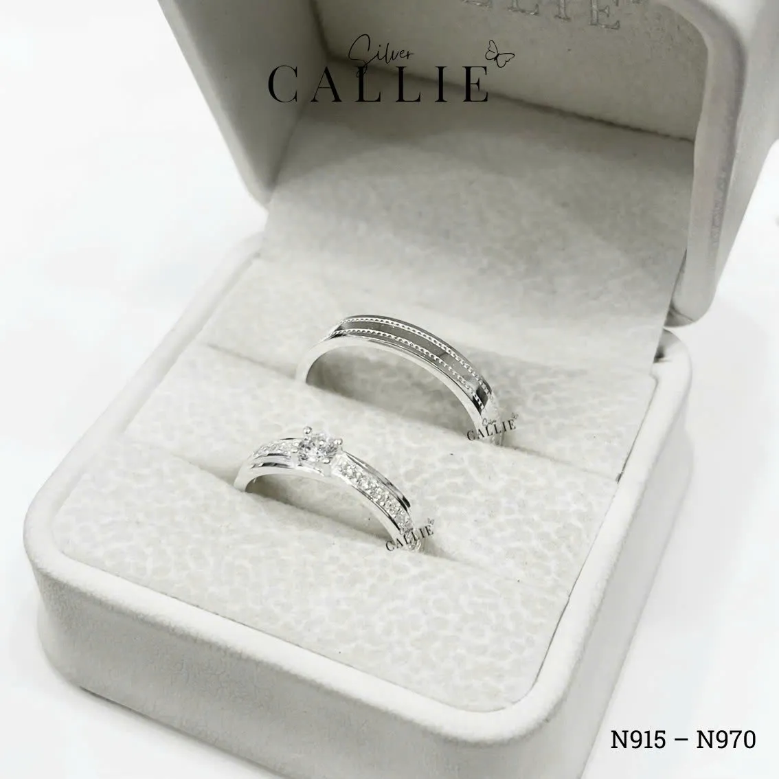 N915 - N970: Nhẫn Bạc Thiết Kế Callie Silver Viền Bi Và Đính Đá - Hình ảnh 9