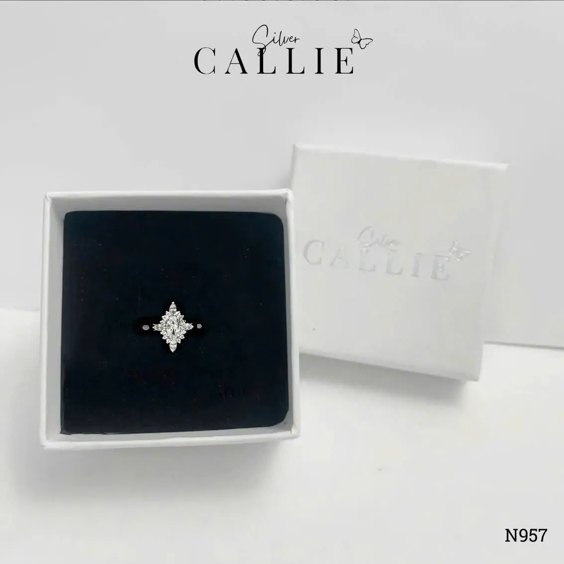 N957 - Nhẫn Bạc Thiết Kế Callie Silver Đá Oval Đính Đá Nhỏ Xung Quanh - Image 7