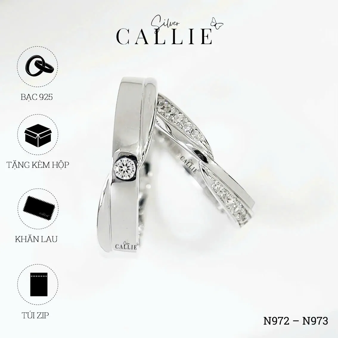 N972 - N973: Nhẫn Bạc Thiết Kế Callie Silver Đai Chéo - Hình ảnh 10