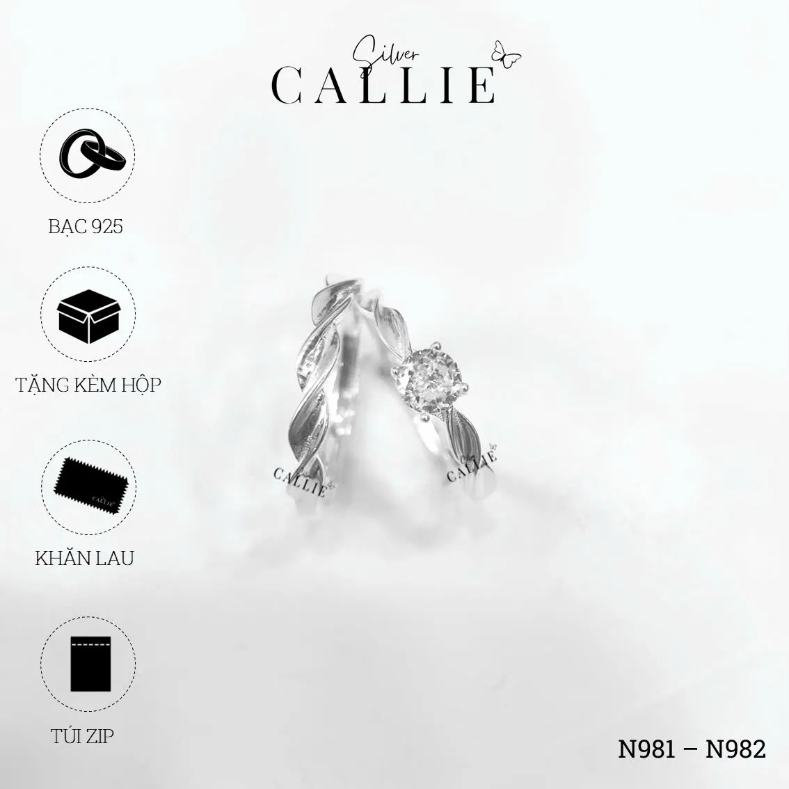 N981 - N982: Nhẫn bạc Callie Silver đai xoắn freesize - Image 8