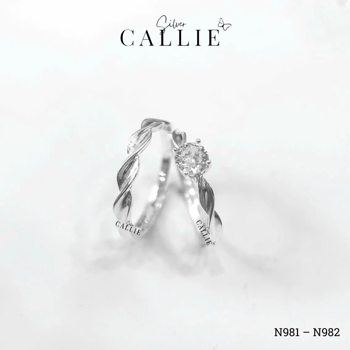 N981 - N982: Nhẫn bạc Callie Silver đai xoắn freesize - Image 3