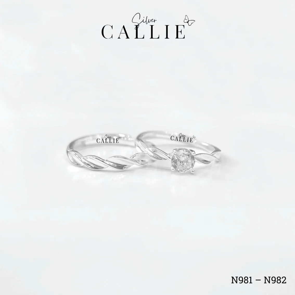 N981 - N982: Nhẫn bạc Callie Silver đai xoắn freesize