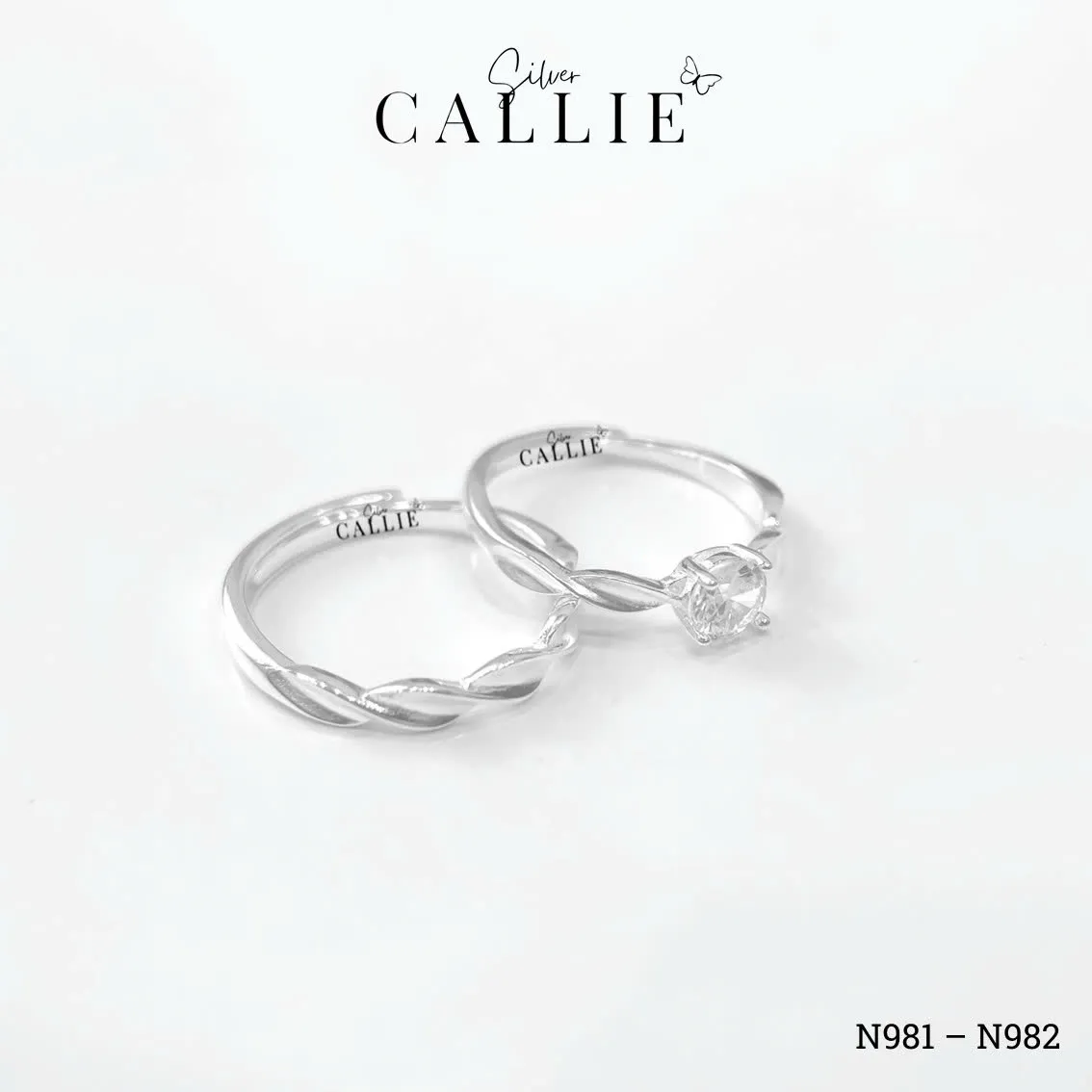 N981 - N982: Nhẫn bạc Callie Silver đai xoắn freesize - Image 5