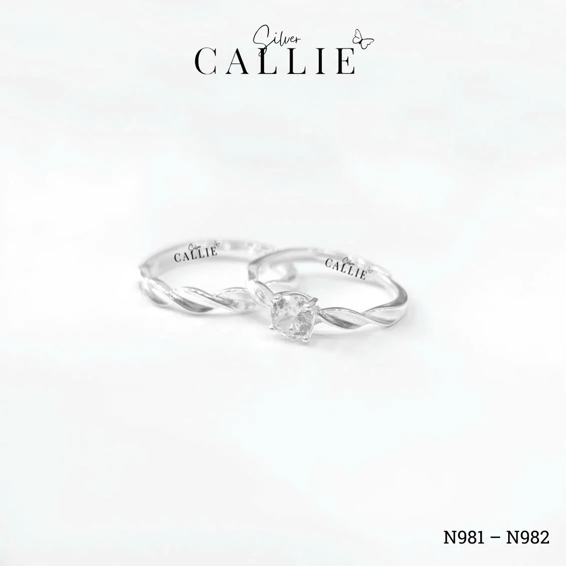 N981 - N982: Nhẫn bạc Callie Silver đai xoắn freesize - Image 6