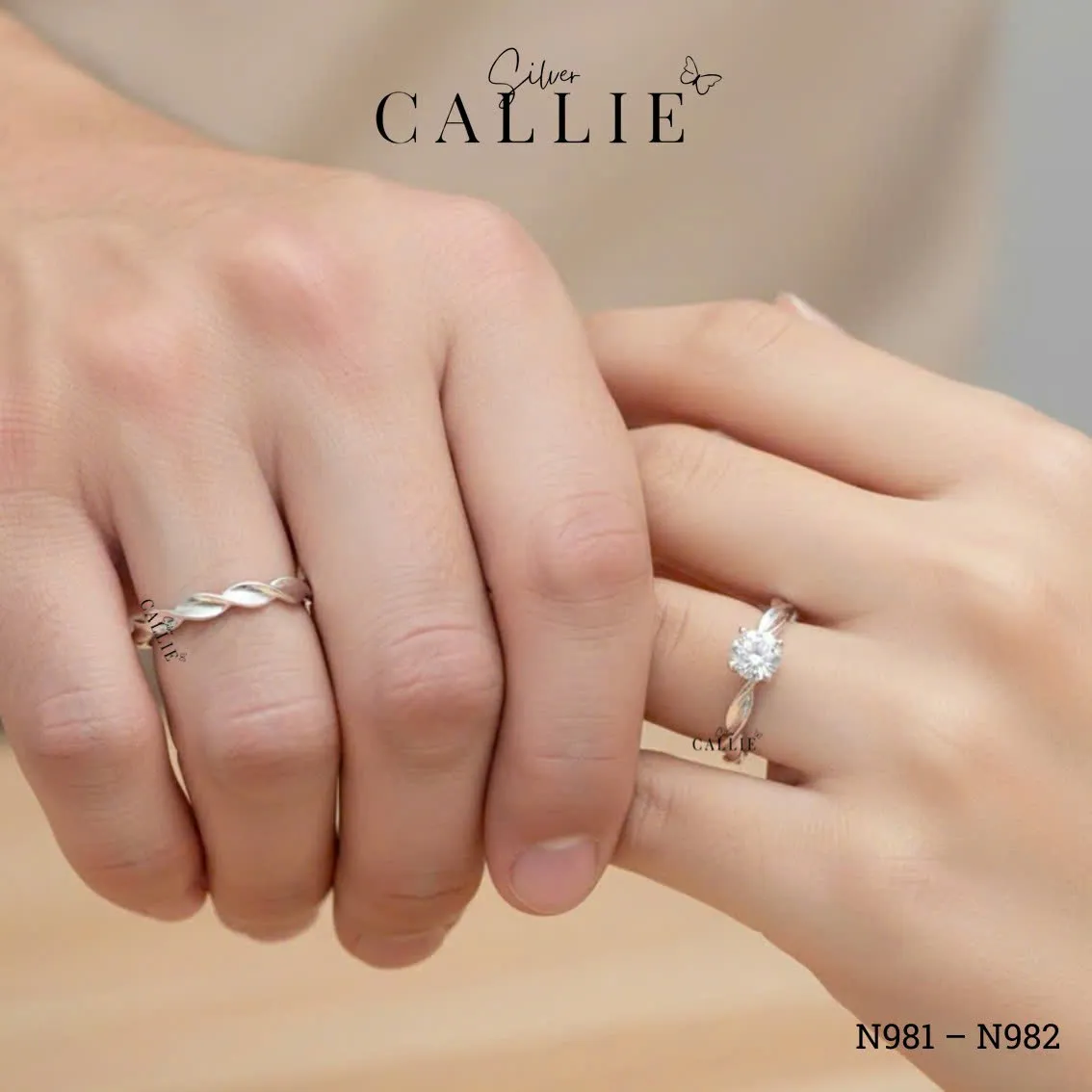 N981 - N982: Nhẫn bạc Callie Silver đai xoắn freesize - Image 2