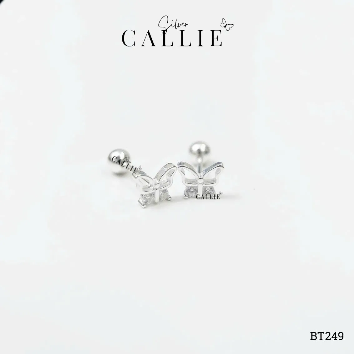 BT249 - Bông tai bạc Callie Silver bướm bướm đính đá đuôi vặn - Hình ảnh 3